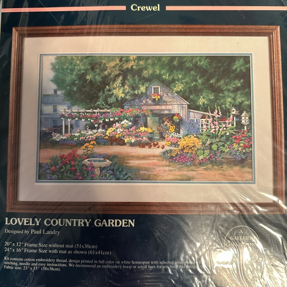 Sunset - Lovely Country Garden Crewel Kit- Vintage- complete kits- unopened